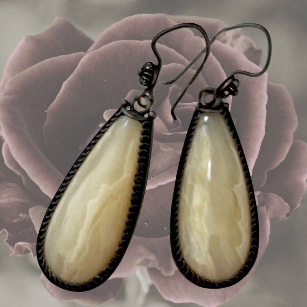 SALE! True Vintage - 50s/60s - Russian Ural Lace Agate 875 Silver Earrings - EVC